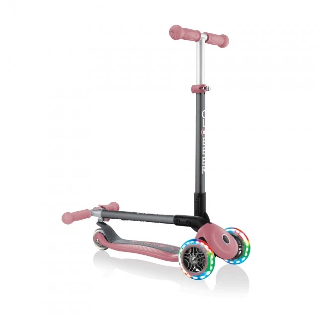 Globber Primo Foldable Lights Πτυσσόμενο σκούτερ με λαμπερά ελαστικά, Rose Ash