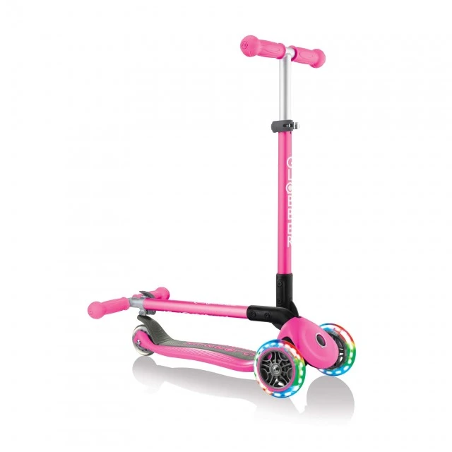 Πτυσσόμενο σκούτερ Globber Primo Foldable Lights με λαμπερά ελαστικά, ροζ