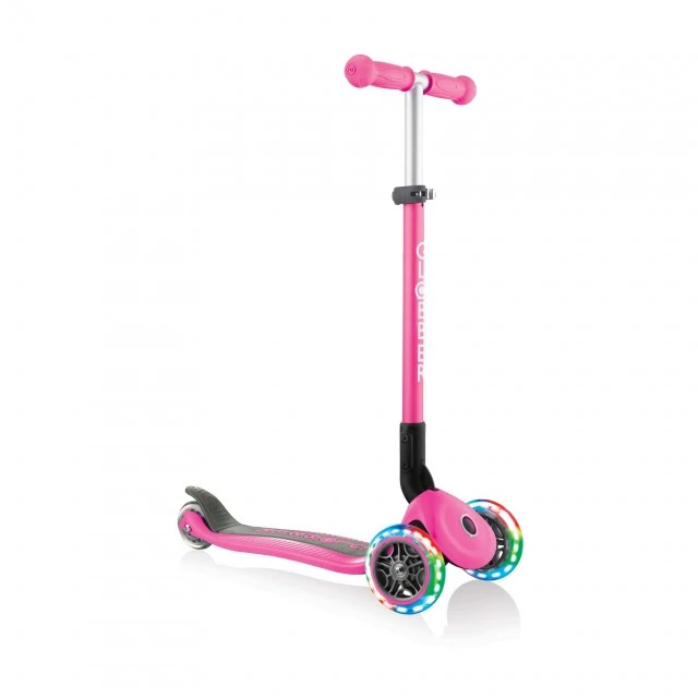 Πτυσσόμενο σκούτερ Globber Primo Foldable Lights με λαμπερά ελαστικά, ροζ