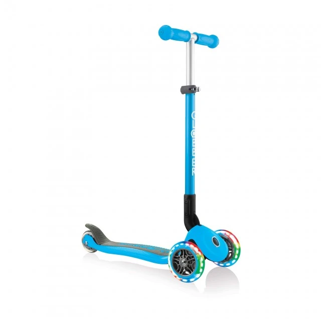 Πτυσσόμενο σκούτερ Globber Primo Foldable Lights με λαμπερά ελαστικά, γαλάζιο