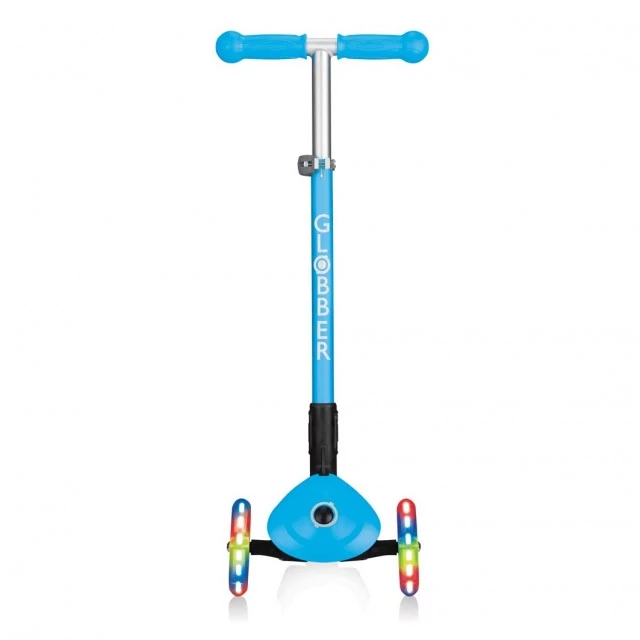 Πτυσσόμενο σκούτερ Globber Primo Foldable Lights με λαμπερά ελαστικά, γαλάζιο