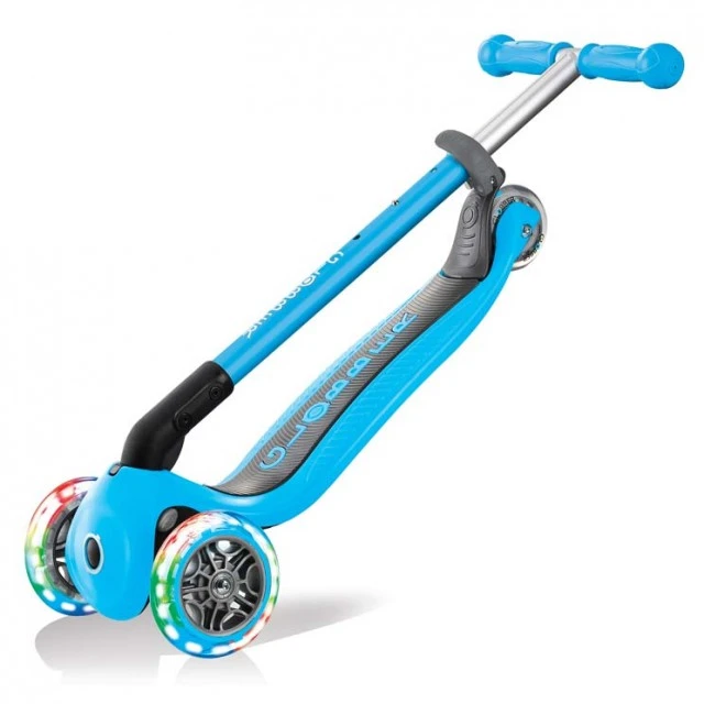 Πτυσσόμενο σκούτερ Globber Primo Foldable Lights με λαμπερά ελαστικά, γαλάζιο