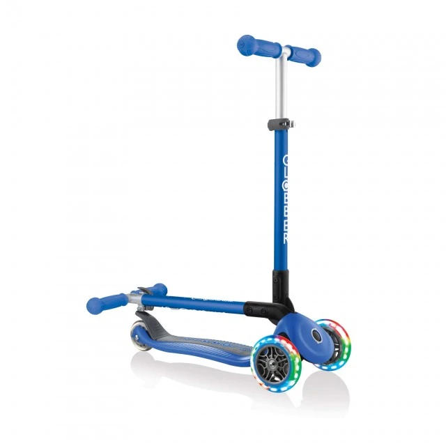 Globber Primo Foldable Lights Πτυσσόμενο σκούτερ με λαμπερά ελαστικά, σκούρο μπλε