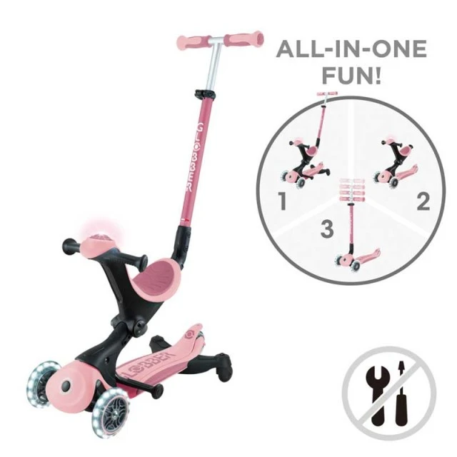 Πατίνι 5 σε 1 GLOBBER GO UP DELUXE LIGHTS 360° - παστέλ ροζ