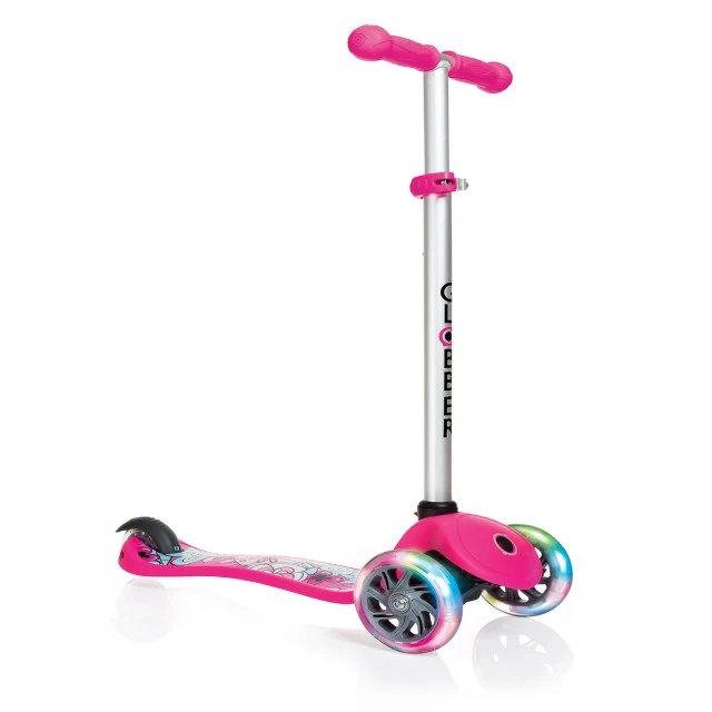 Scooter Primo Fantasy Light - Ροζ με φωτεινά ελαστικά εμπριμέ με φιγούρα λουλούδια