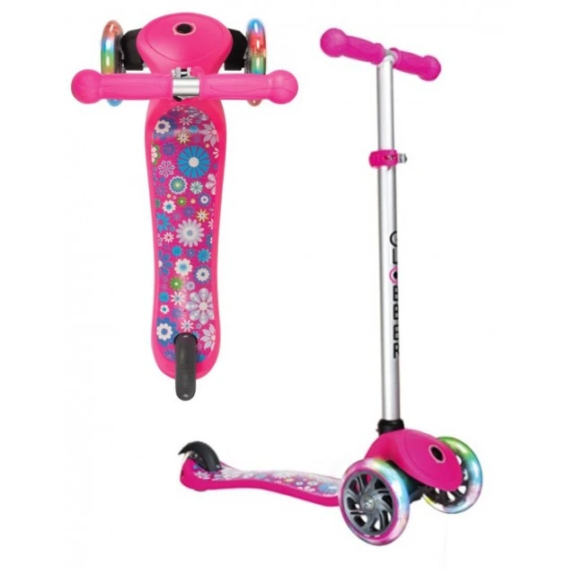 Primo Fantasy Light scooter με φωτιζόμενα ελαστικά - Ροζ στάμπα λουλουδιών
