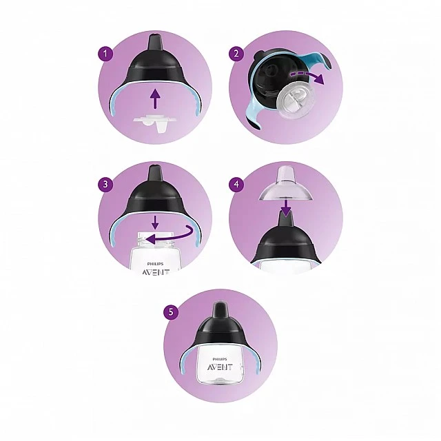 Philips AVENT Κύπελλο που δεν χυθεί με σκληρό άκρο 260 ml, 12 m+, Penguin, μαύρο