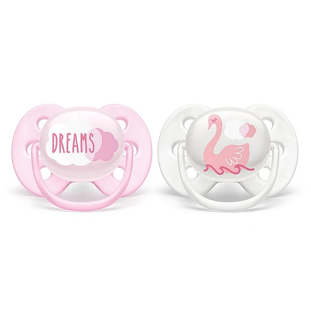 Πιπίλες Ultra Soft 0-6m σε ροζ χρώμα με Swan ντεκόρ και γράμματα