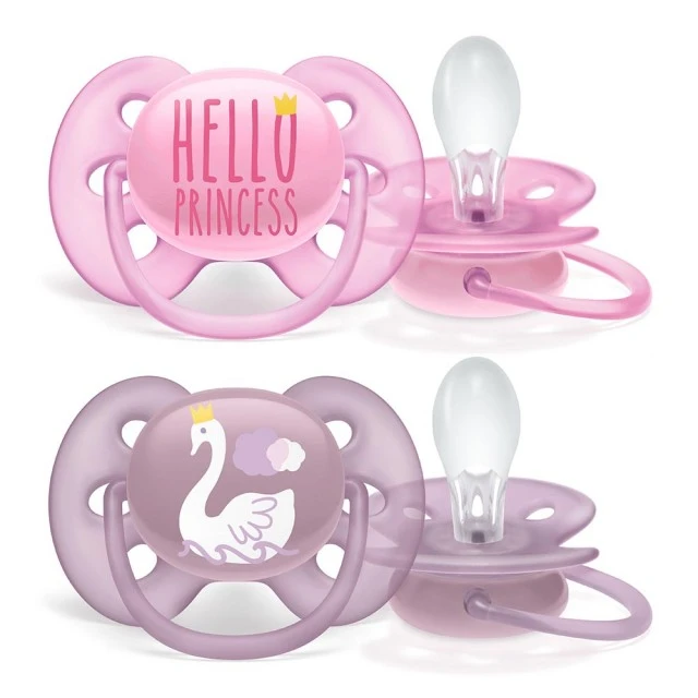 Πιπίλες Ultra Soft 6-18m ροζ με διακόσμηση Swan and Princess
