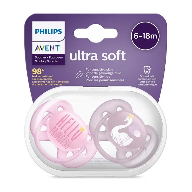 Πιπίλες Ultra Soft 6-18m ροζ με διακόσμηση Swan and Princess