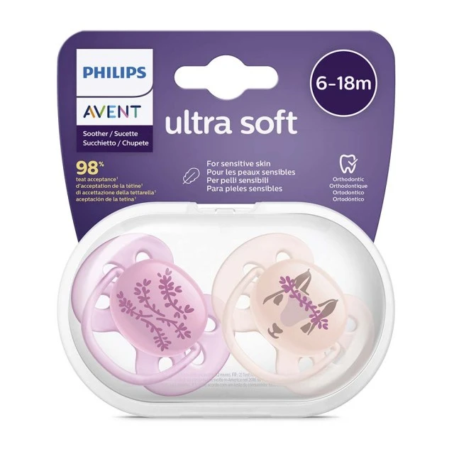 Πιπίλες Ultra Soft 6-18m ροζ με διακόσμηση λουλουδιών και σκίουρου