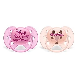 Πιπίλες Ultra Soft 6-18m ροζ με διακόσμηση λουλουδιών και σκίουρου