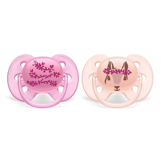 Πιπίλες Ultra Soft 6-18m ροζ με διακόσμηση λουλουδιών και σκίουρου