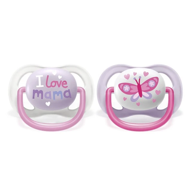 Πιπίλες Ultra Air Happy 0-6m ροζ με Butterfly and Love ντεκόρ