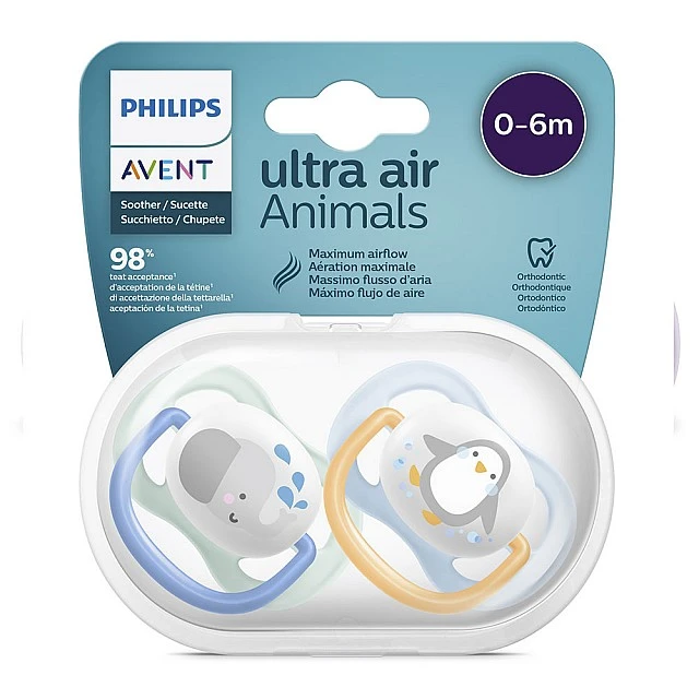Πιπίλες Ultra Air Animals 0-6m με διακόσμηση ελέφαντα και πιγκουίνο