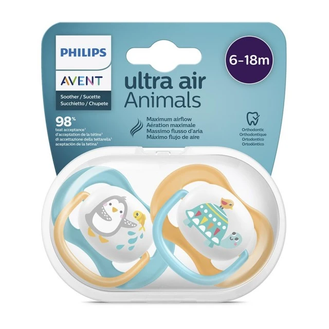 Πιπίλες Ultra Air Animals 6-18m με διακόσμηση Penguin and Turtle