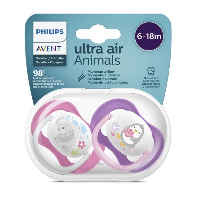 Πιπίλες Ultra Air Animals 6-18m με διακόσμηση ελέφαντα και πιγκουίνο