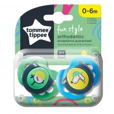 Tommee Tippee ορθοδοντικές πιπίλες FUN STYLE, 0-6μ, 2 τεμ., Σκύλος/Κοτόπουλο