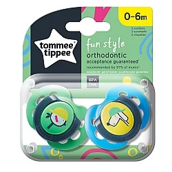 Tommee Tippee ορθοδοντικές πιπίλες FUN STYLE, 0-6μ, 2 τεμ., Σκύλος/Κοτόπουλο