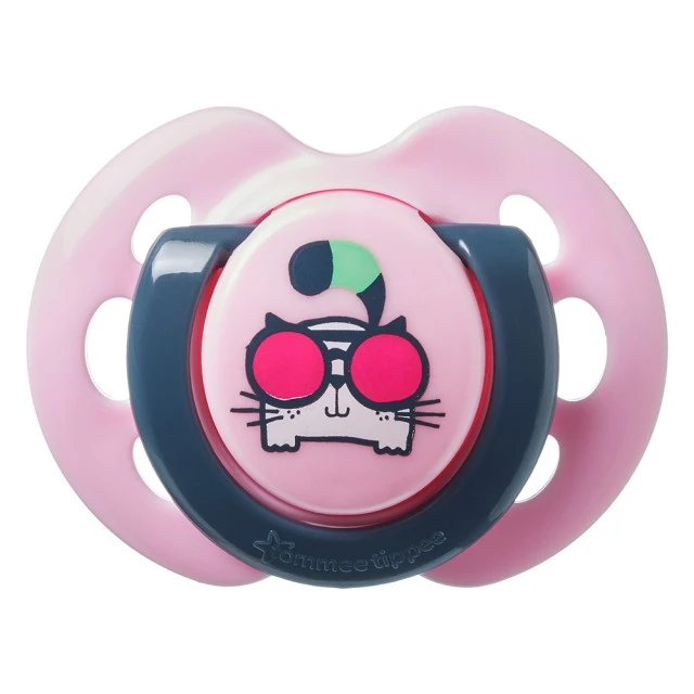 Tommee Tippee ορθοδοντικές πιπίλες FUN STYLE, 0-6μ, 2 τεμ., Γάτα/Κοτόπουλο