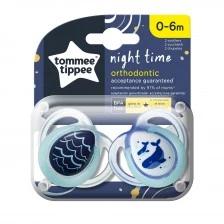 Ορθοδοντικές πιπίλες Tommee Tippee NIGHT TIME 0-6m, 2 τεμ./συσκευασία, Φάλαινες