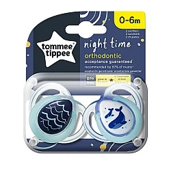 Ορθοδοντικές πιπίλες Tommee Tippee NIGHT TIME 0-6m, 2 τεμ./συσκευασία, Φάλαινες