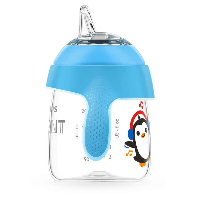 Philips AVENT Κύπελλο που δεν χυθεί με μαλακή μύτη 260ml, 12m+, PENGUIN, μπλε
