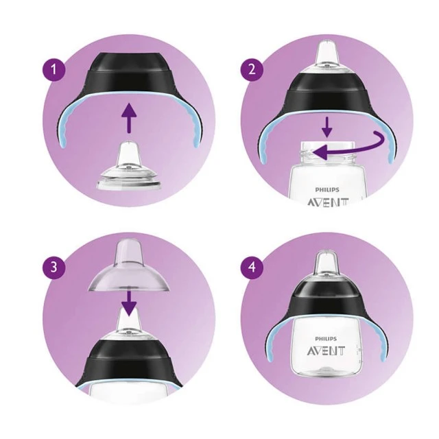Philips AVENT Κύπελλο που δεν χυθεί με μαλακή μύτη 260ml, 12m+, PENGUIN, μπλε