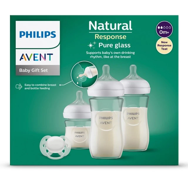 Σετ δώρου για μωρό Natural Response SCD878/11 με 3 γυάλινα μπουκάλια και πιπίλα 0m+