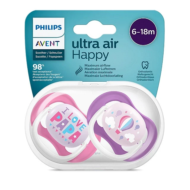 Πιπίλες Ultra Air Happy 6-18m με γράμματα και διακόσμηση με μπαλόνι