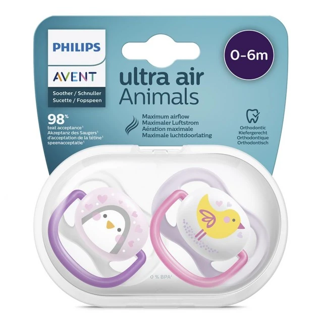 Πιπίλες Ultra Air Animals 0-6m με διακόσμηση Penguin and Bird