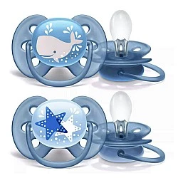 Πιπίλες Ultra Soft 6-18m μπλε με διακόσμηση Φάλαινας και Αστερίας