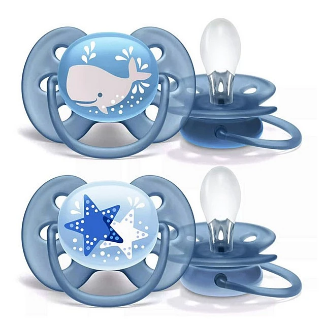 Πιπίλες Ultra Soft 6-18m μπλε με διακόσμηση Φάλαινας και Αστερίας