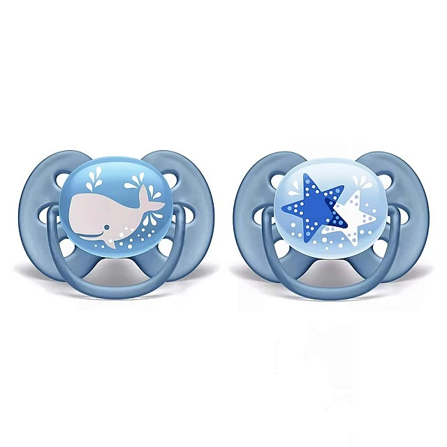 Πιπίλες Ultra Soft 6-18m μπλε με διακόσμηση Φάλαινας και Αστερίας
