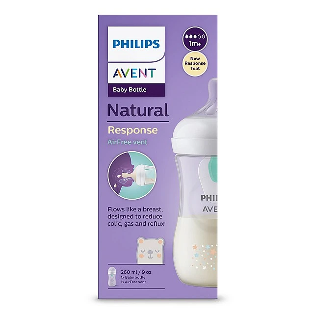 Μπουκάλι Natural Response με βαλβίδα AirFree 260 ml 1m+ Αστέρια και ντεκόρ αρκούδας