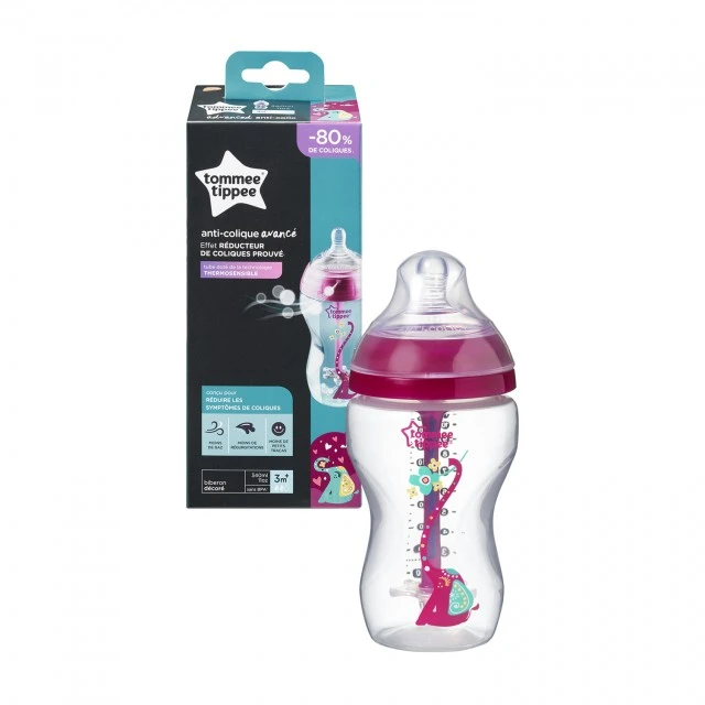 Tommee Tippee μπιμπερό Advanced Anti-Colic 3μ+, 340 ml, ροζ με σχέδιο