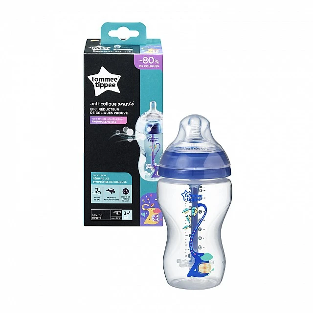 Tommee Tippee μπιμπερό Advanced Anti-Colic 3μ+, 340 ml, μπλε με σχέδιο