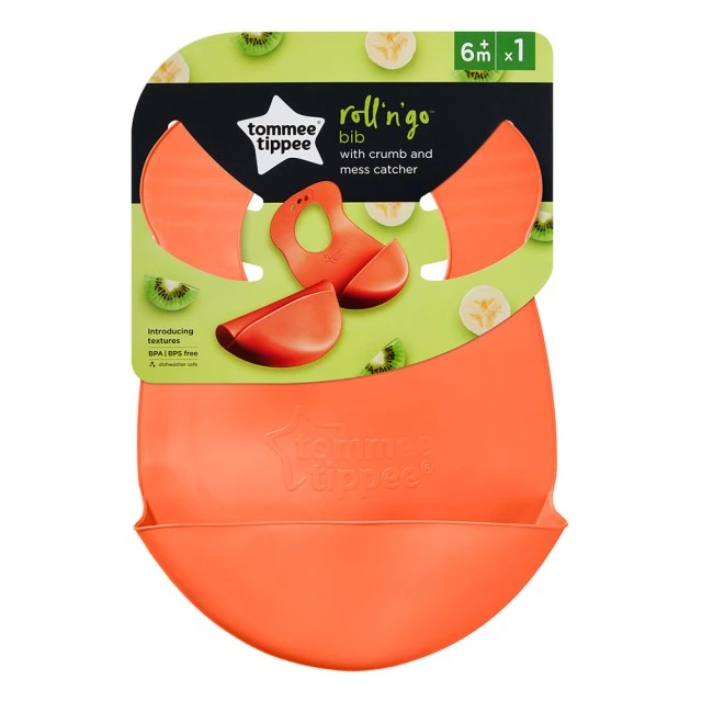 Tommee Tippee υφασμάτινη ποδιά-ρολό 6μ+, πορτοκαλί