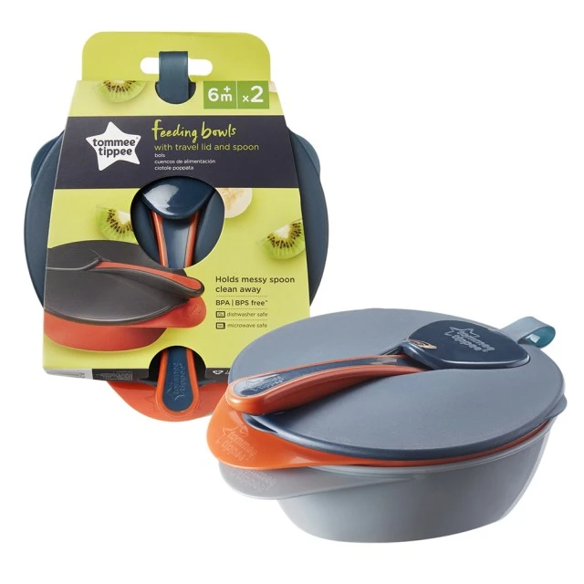 Μπολ Tommee Tippee Food με καπάκι και κουτάλι 6m+ (2 τμχ/συσκευασία)