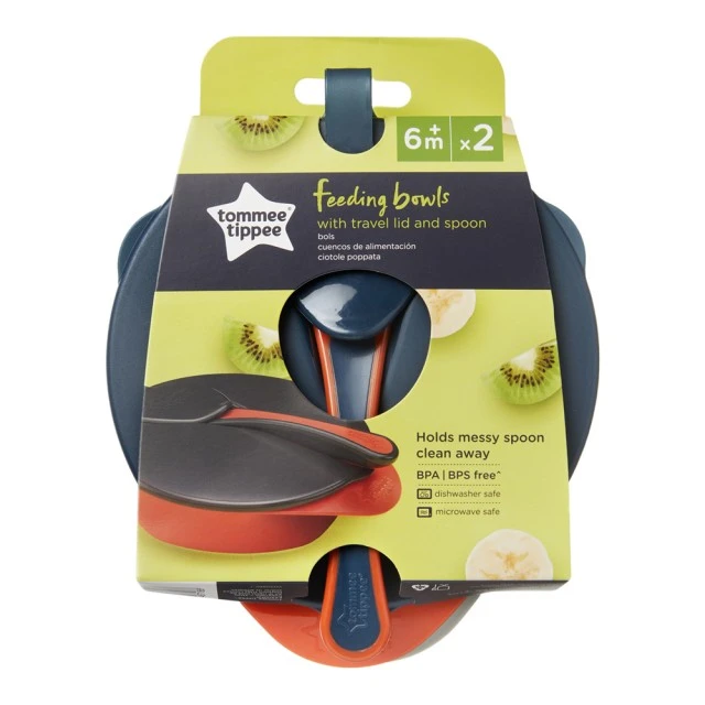 Μπολ Tommee Tippee Food με καπάκι και κουτάλι 6m+ (2 τμχ/συσκευασία)