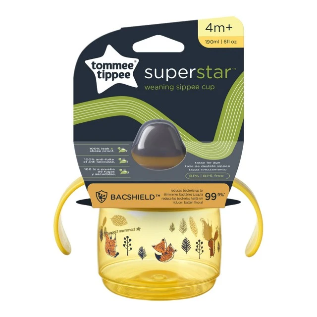 SuperStar κύπελλο με μαλακή μύτη με λαβές 190 ml 4m+, BACSHIELD, κίτρινο