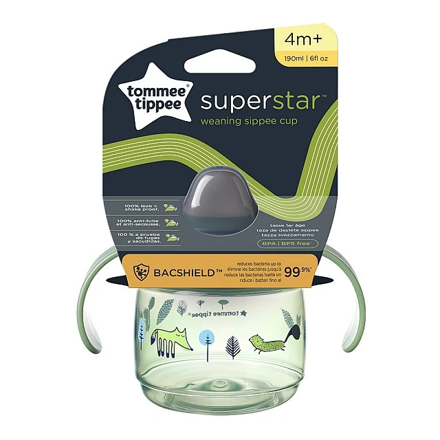 SuperStar Spill-proof cup με μαλακή μύτη με λαβές 190 ml 4m+, BACSHIELD, πράσινο