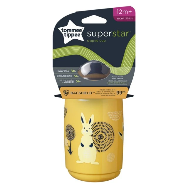 SuperStar κύπελλο με σκληρό άκρο 390ml 12m+, BACSHIELD, κίτρινο