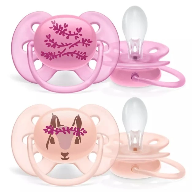Πιπίλες Ultra Soft 6-18m ροζ με διακόσμηση λουλουδιών και σκίουρου