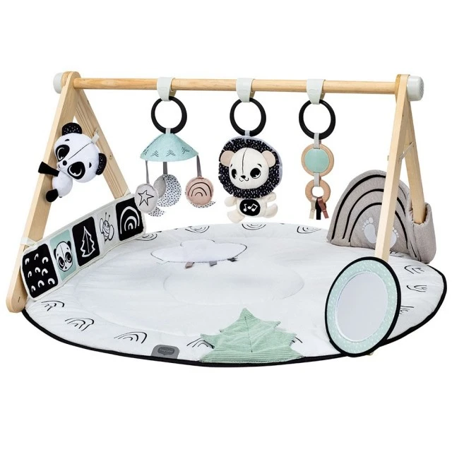 Active gymnastics Tiny Love Luxe Gymini από τη σειρά Black&White Décor, με στρογγυλό πατάκι διαμέτρου 92 cm, ξύλινη καμάρα και επιλογή 6 παιχνιδιών, 0m+