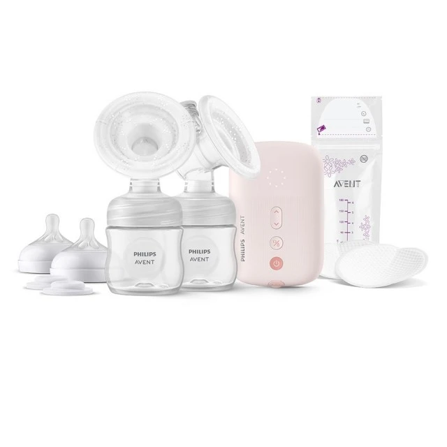 Διπλή ηλεκτρική αντλία Philips AVENT Natural Motion Advanced SCF395/31 με 2 τεμ. φιάλες πολυπροπυλενίου 125 ml με θηλή Natural Response 0m+, 5 τεμ. σακουλάκια μητρικού γάλακτος και 4 τεμ. υλικό παραγεμίσματος