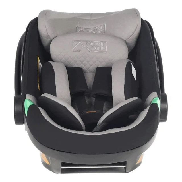 Κάθισμα αυτοκινήτου Mountain Buggy Protect i-Size, με αφαιρούμενο μαξιλαράκι νεογέννητου, επεκτεινόμενη πλάτη, για παιδιά ύψους 40-87 cm, προστασία UPF50+, μαύρο-γκρι + βάση IsoFix