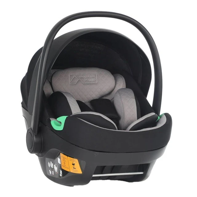 Κάθισμα αυτοκινήτου Mountain Buggy Protect i-Size, με αφαιρούμενο μαξιλαράκι νεογέννητου, επεκτεινόμενη πλάτη, για παιδιά ύψους 40-87 cm, προστασία UPF50+, μαύρο-γκρι + βάση IsoFix