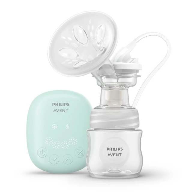 Σετ από ηλεκτρικό θήλαστρο Philips AVENT Essential, 1 μπιμπερό Natural Response 125 ml, 5 φακελάκια μητρικού γάλακτος και 4 επιθέματα