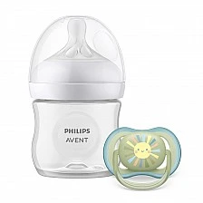 Βρεφικό σετ Philips AVENT SCD837/10 με μπιμπερό Natural Response 125 ml με θηλή χωρίς διαρροές Flow 2, 0m+ και πιπίλα Ultra Air 0-6m